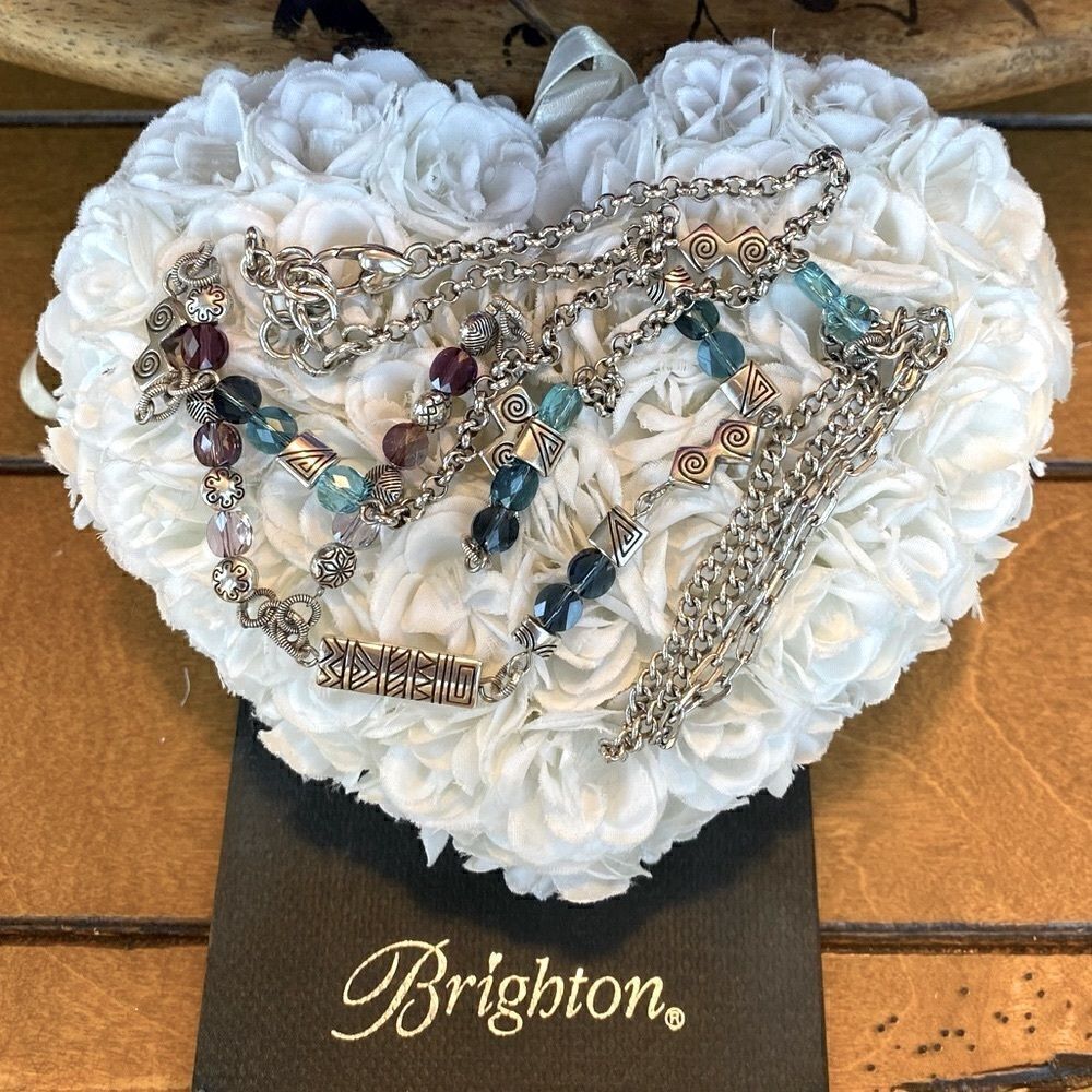 Authentic Brighton Silver Long Chain Drop Necklace w/Colorful Beads. EUC!